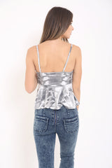 Velor Animal Print Cami Peplum Top