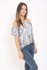 Animal Effect Velour Bardot Top