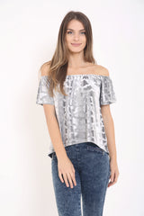 Animal Effect Velour Bardot Top