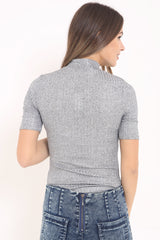 Metallic High Neck Ribbed Bodysuit