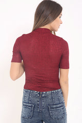 Metallic High Neck Ribbed Bodysuit