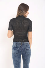 Metallic High Neck Ribbed Bodysuit