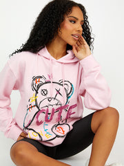 Schattige teddy grafische print hoodie