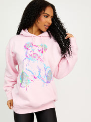 Colour Drip Teddy Graphic Print Hoodie