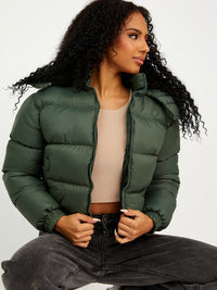 Hooded Padded Puffer Jacket - Olive
