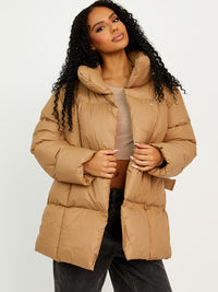 Oversized gewatteerde jas met riem - Stone