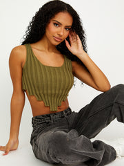 Asymmetric Hem Knitted Vest Crop Top