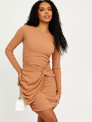 Twist Front Ribbed Ruched Dress