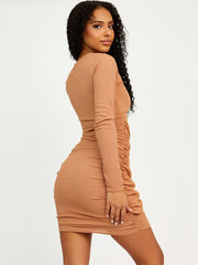 Twist Front Ribbed Ruched Dress