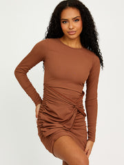 Twist Front Ribbed Ruched Dress