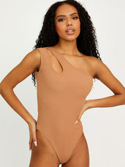 Cut Out One Shoulder Ribbed Bodysuit