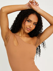 Cut Out One Shoulder Ribbed Bodysuit