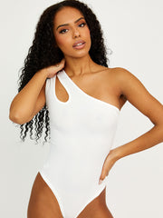 Cut Out One Shoulder Ribbed Bodysuit