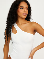 Cut Out One Shoulder Ribbed Bodysuit
