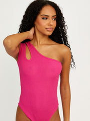 Cut Out One Shoulder Ribbed Bodysuit