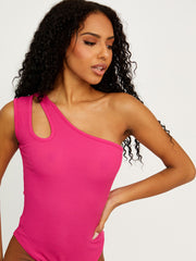 Cut Out One Shoulder Ribbed Bodysuit