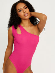 Cut Out One Shoulder Ribbed Bodysuit