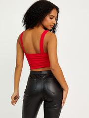 Chain Detail Strap Pleated Crop Top