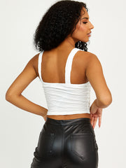 Chain Detail Strap Pleated Crop Top