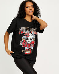 Faith Over Skull Graphic Printed T-Shirt