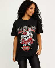 Faith Over Skull Graphic Printed T-Shirt