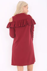 Cold Shoulder Ruffle Frill Dress