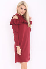 Cold Shoulder Ruffle Frill Dress
