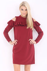 Cold Shoulder Ruffle Frill Dress