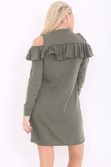 Cold Shoulder Ruffle Frill Dress