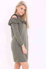 Cold Shoulder Ruffle Frill Dress