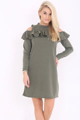 Cold Shoulder Ruffle Frill Dress