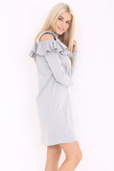 Cold Shoulder Ruffle Frill Dress