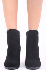 Buckle Detail Faux Suede Heeled Ankle Boots