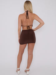 Slinky Halter Ruched Bralet & Mini Skirt Co-ord