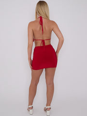 Slinky Halter Ruched Bralet & Mini Skirt Co-ord