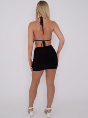 Slinky Halter Ruched Bralet & Mini Skirt Co-ord