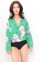 Floral Print Wrap Front Bodysuit