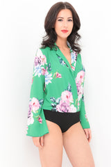 Floral Print Wrap Front Bodysuit