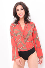 Bodysuit frontal de envoltura impresa en cadena de patrones