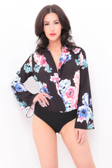 Floral Print Wrap Front Bodysuit