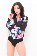 Floral Print Wrap Front Bodysuit