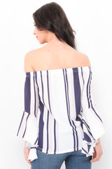 Gestreepte franje mouw bardot top