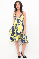 Floral Print High Low Cami Skater Dress