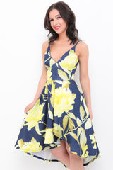 Floral Print High Low Cami Skater Dress