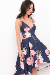 Floral Print High Low Cami Skater Dress