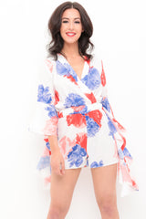 Bloemenprint franje mouw speelsuit