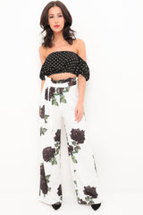Rose Print Wide Leg Paper Bag Trousers