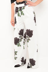 Rose Print Wide Leg Paper Bag Trousers