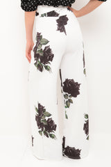 Rose Print Wide Leg Paper Bag Trousers