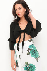 Tie Front Frill Sleeve Crop Top